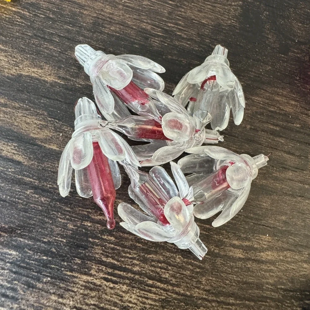 31 Tulip Flower Christmas Mini Lights Push In Lights W: Reflector Covers Vintage